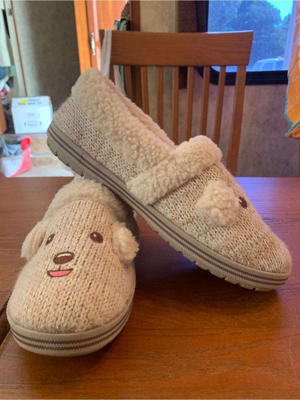 Skechers Bobs Too Cozy Puppy Pal Slippers Ribbed Sweater Knit Metallic Threads - Picture 2 of 7